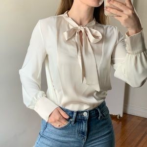 Mango Bow Satin Blouse, ivory size XS